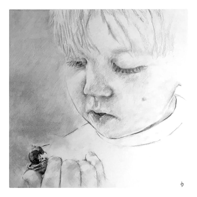 Darren James art artist charcoal child portrait snail