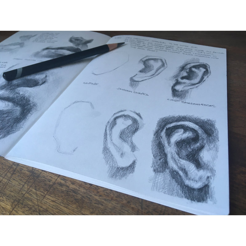 Darren James art artist sketch sketchbook pencil graphite ear figureative